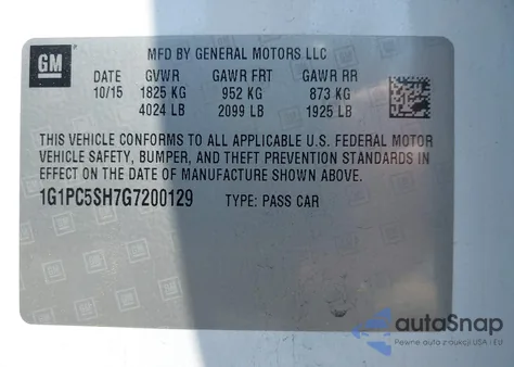 2016 Chevrolet Cruze Limited Ls Auto z USA, uszkodzony, nr VIN 1G1PC5SH7G7200129